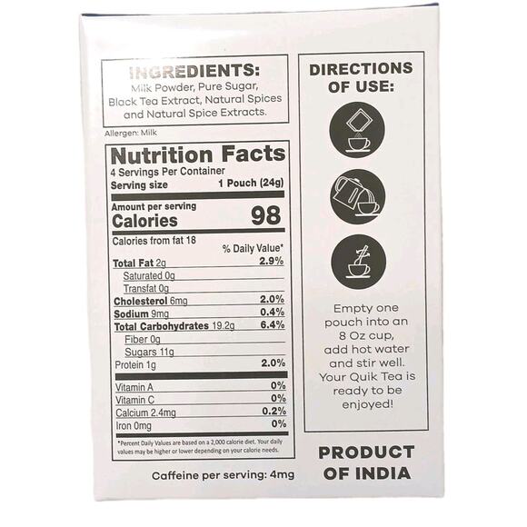 4 Boxes Instant Chai Tea Latte Indian Masala Instant Natural Spices QuikTea - Picture 4 of 7
